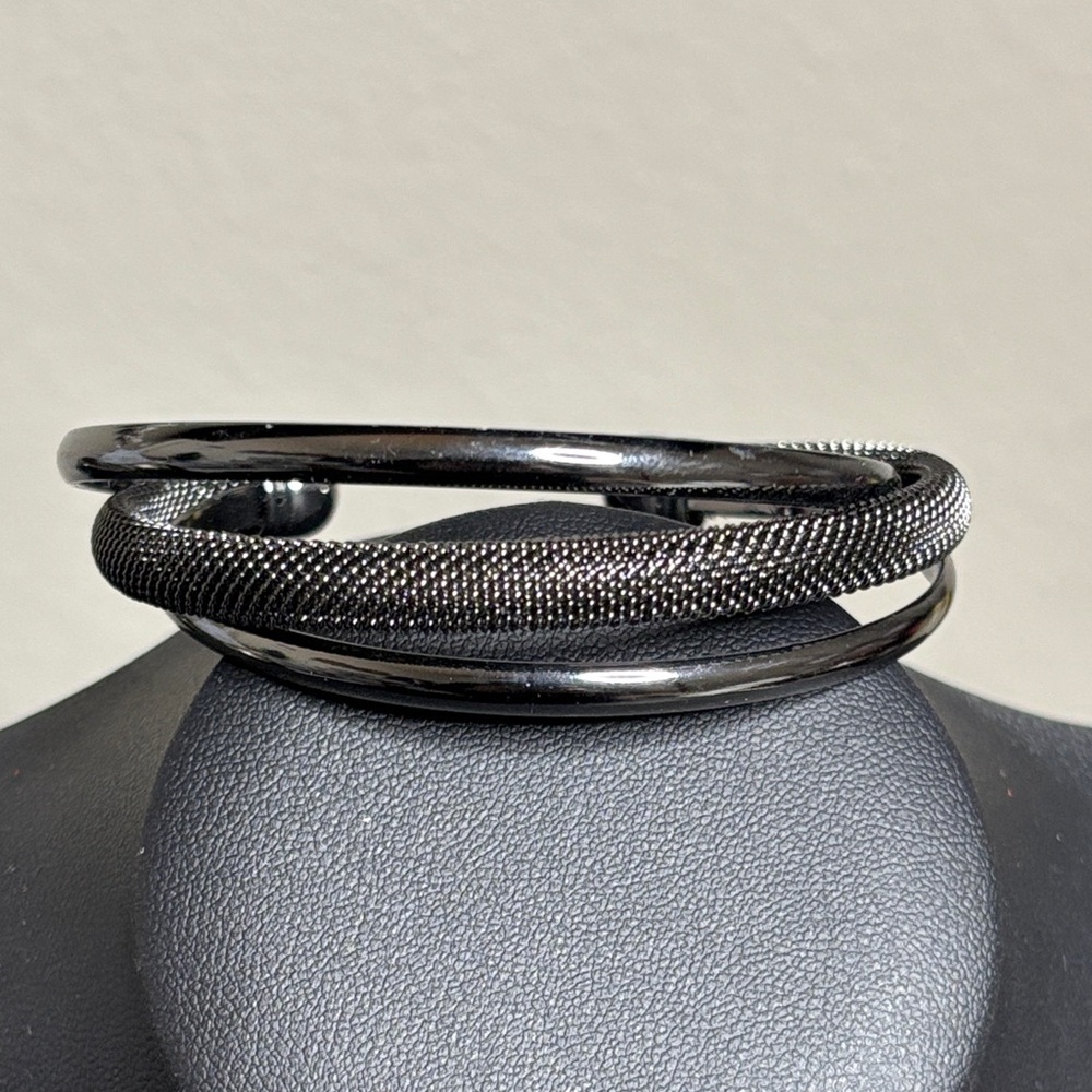 Lia Sofia Geometric Chic Black Triple Band Cuff Bracelet